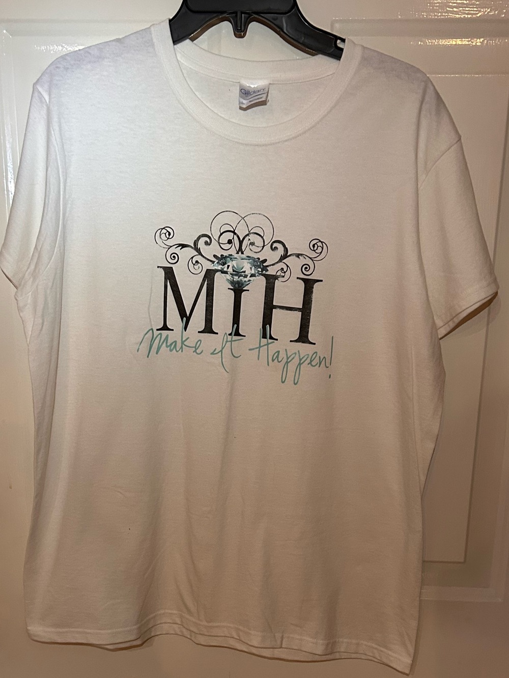 Make It Happen Graphic Tee - White with Teal & Black Print